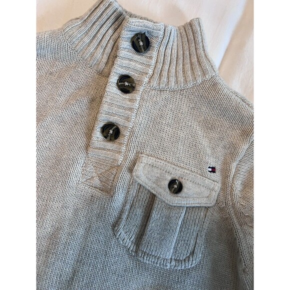 Tommy Hilfiger Quarter Button Sweater Elbow Pads Cozy Minimal Boys Kids Size 4 - Picture 2 of 5